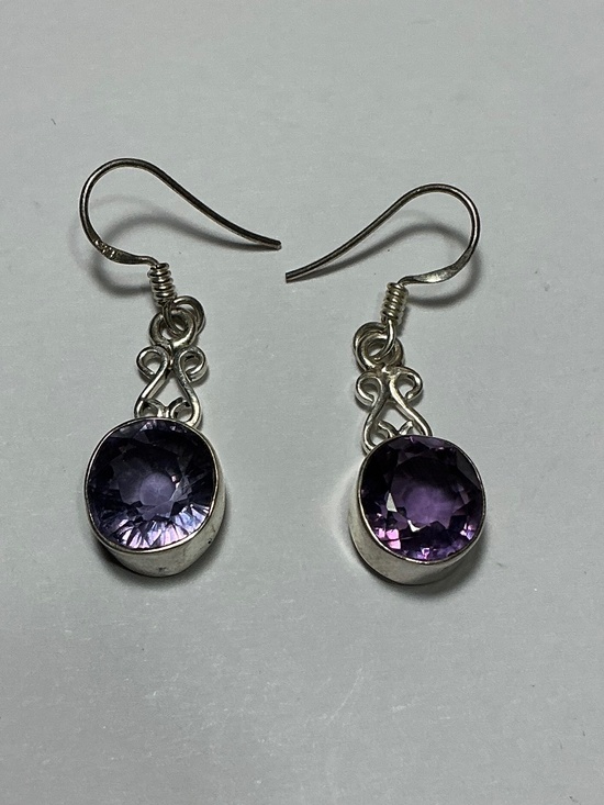 Sterling Silver Dangle Earrings with an Amethyst color stone. 1.5 inches long - Picture 3 of 7